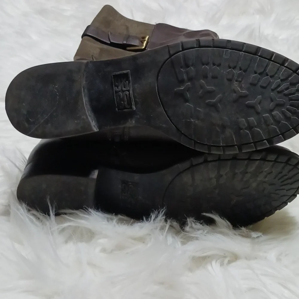 9&Co size 8 brown tall boots, with decoractive buckles. Man made materials.